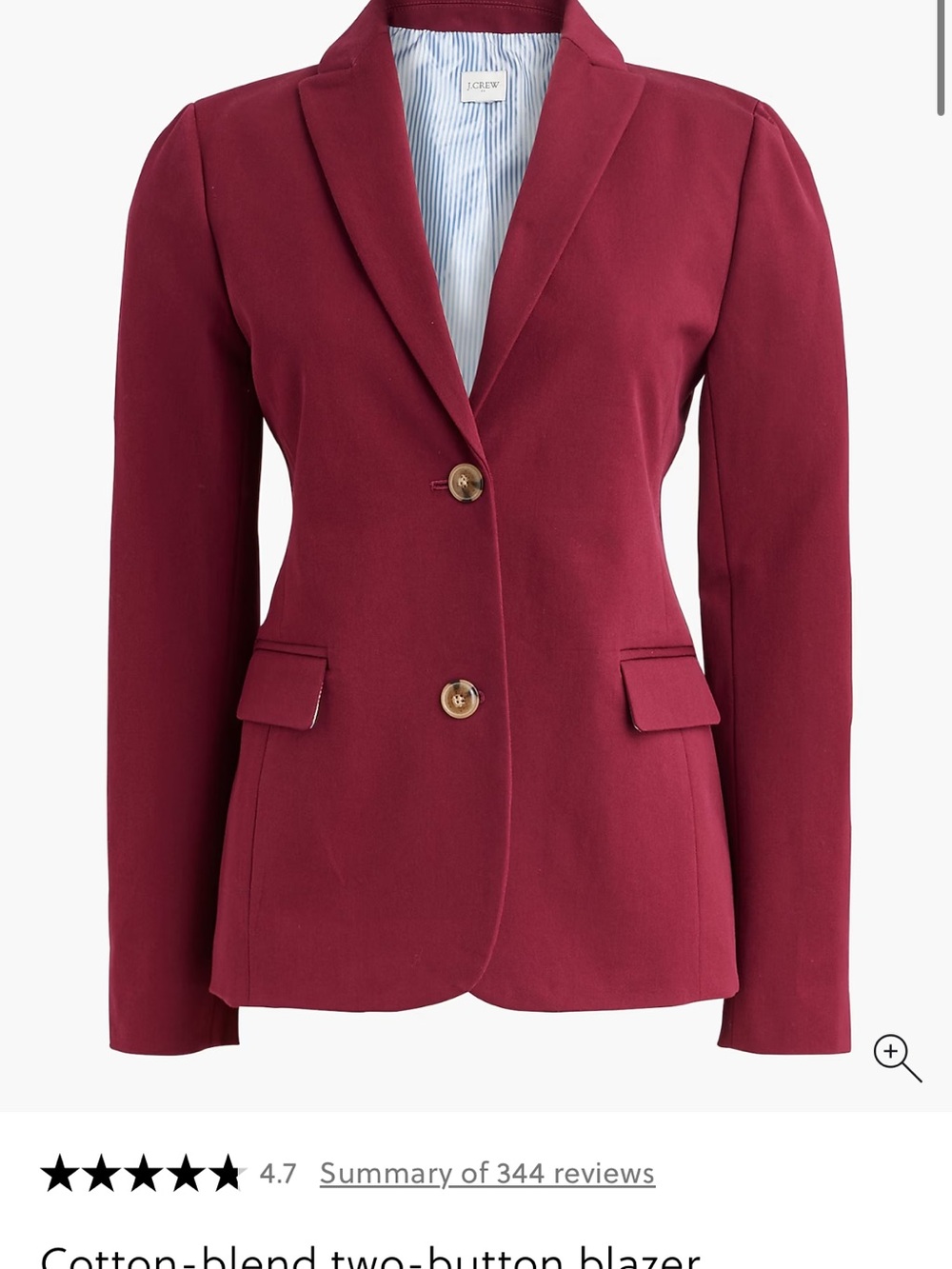NWT J. Crew Women's in Vintage Burgundy Two-Button Blazer